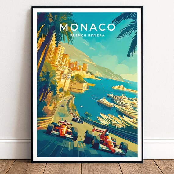 Monaco French Riviera Grand Prix Formula Race Cars Travel Poster