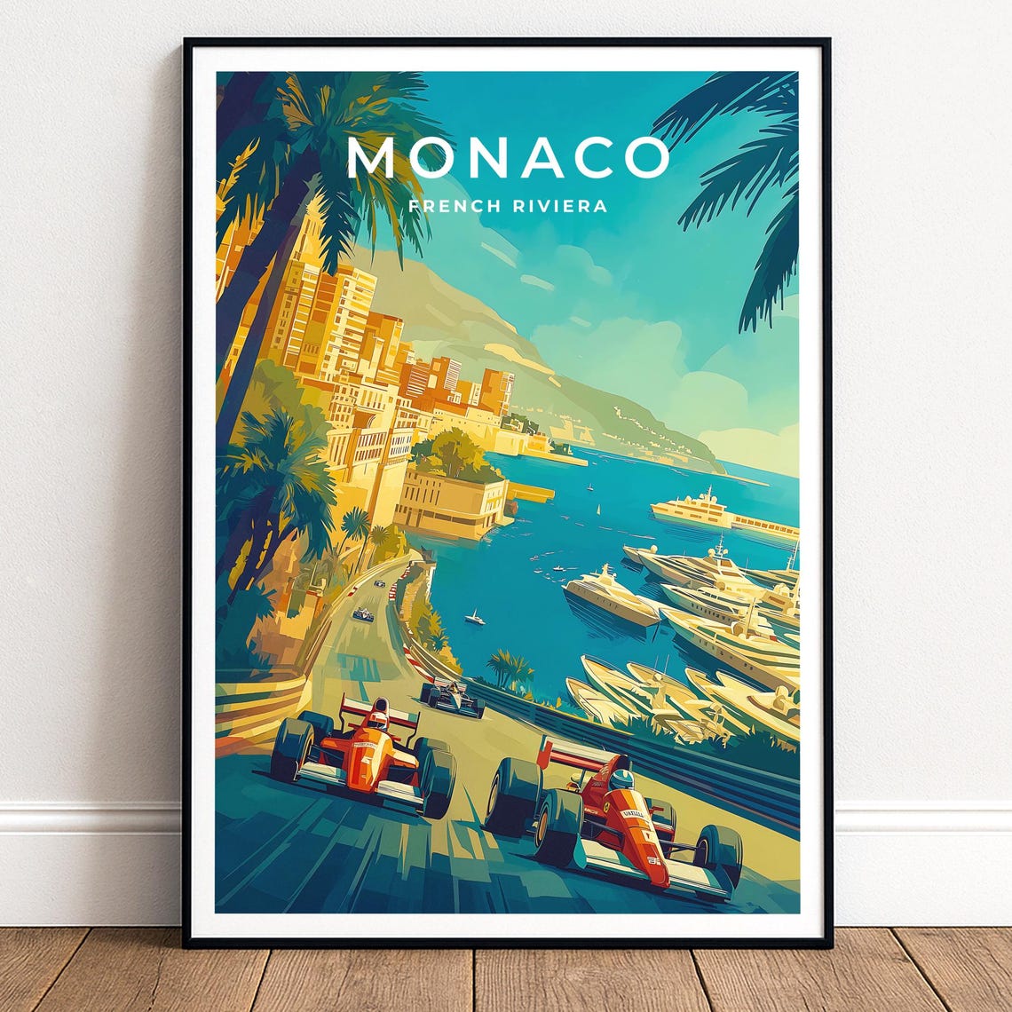 Monaco French Riviera Grand Prix Formula Race Cars Travel Poster