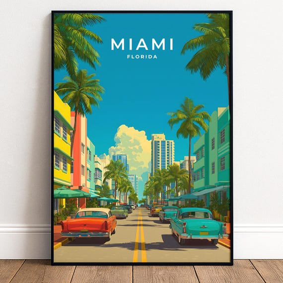 Miami Art Deco Poster South Beach Wall Florida Print