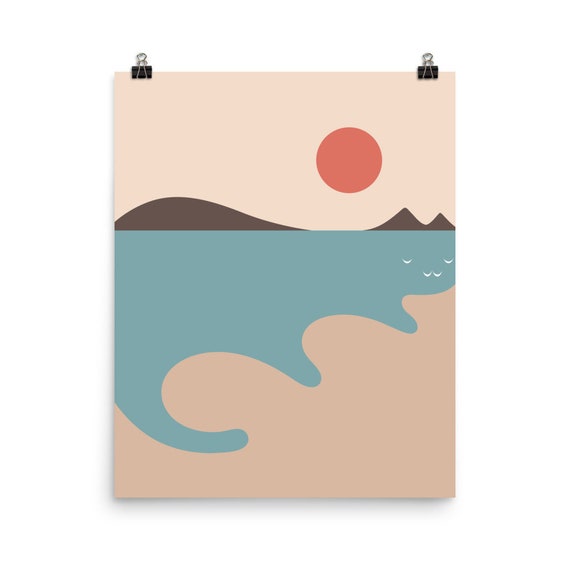 Cat Landscape Art Print, Pet Lover Decor