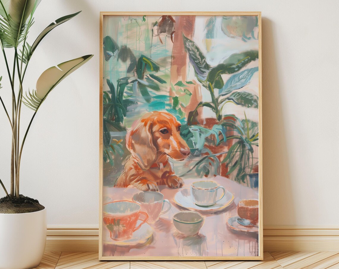 Retro Dachshund Vintage Dog Coffee Kitchen Art Print