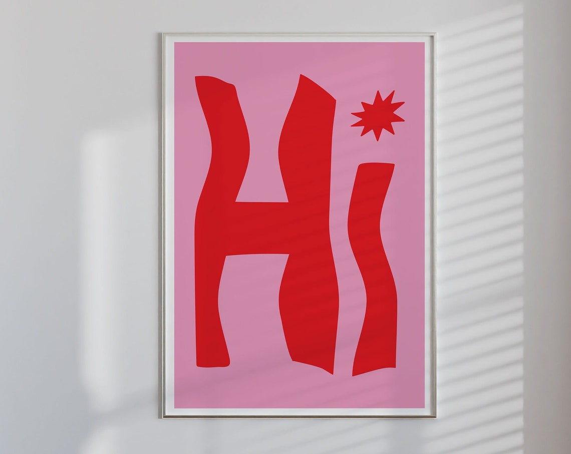 Hi Retro Wavy Typography Pink Red Playful Greeting Card Art Poster