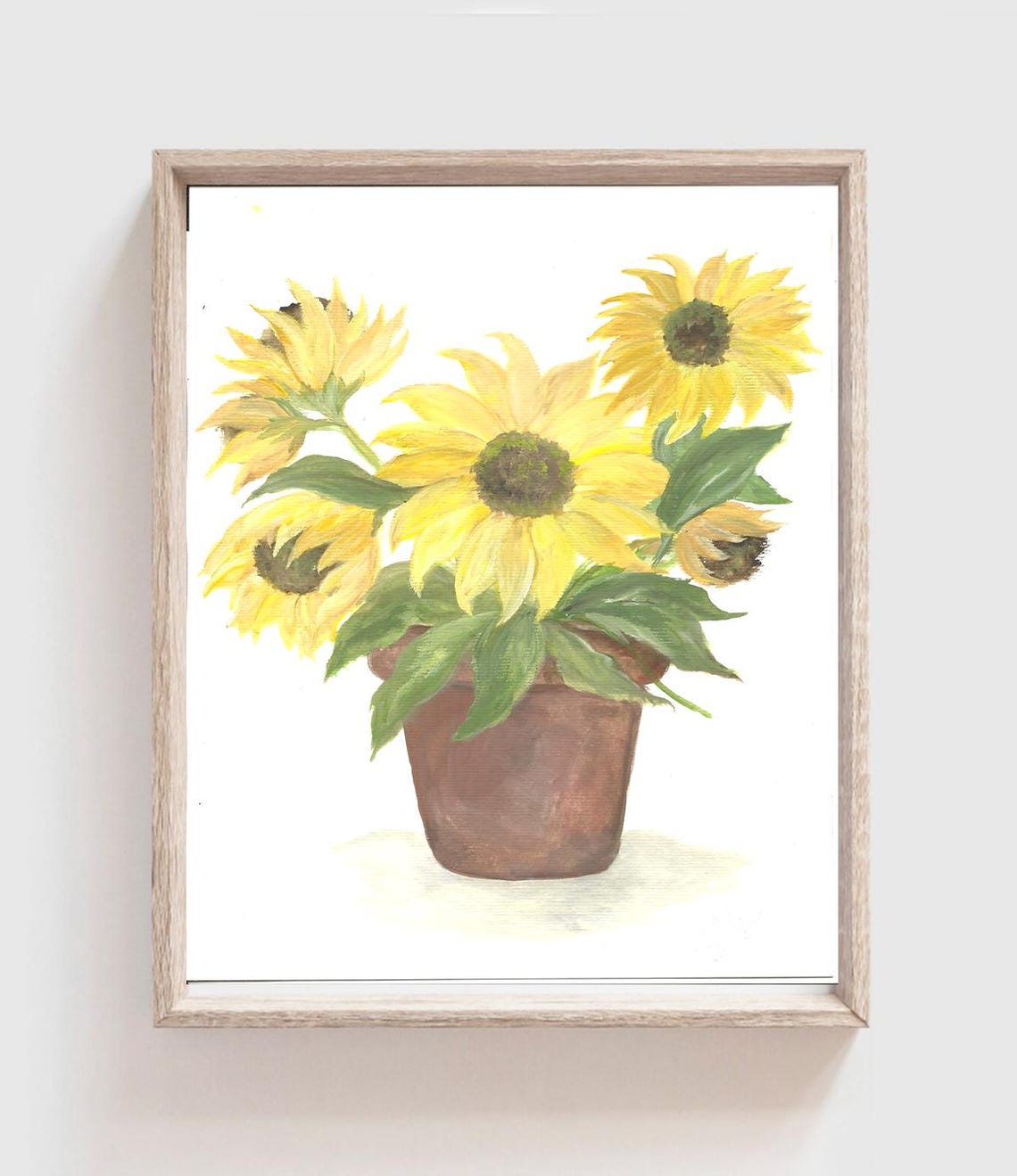 Sunflowers in Terracotta Clay Pot Framed Watercolor Floral Poster