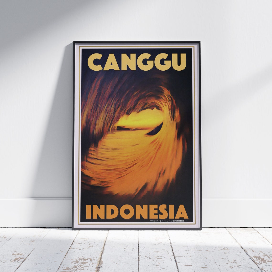 Canggu Bali Surf Wave Golden Barrel Sunset Indonesia Retro Surf Poster