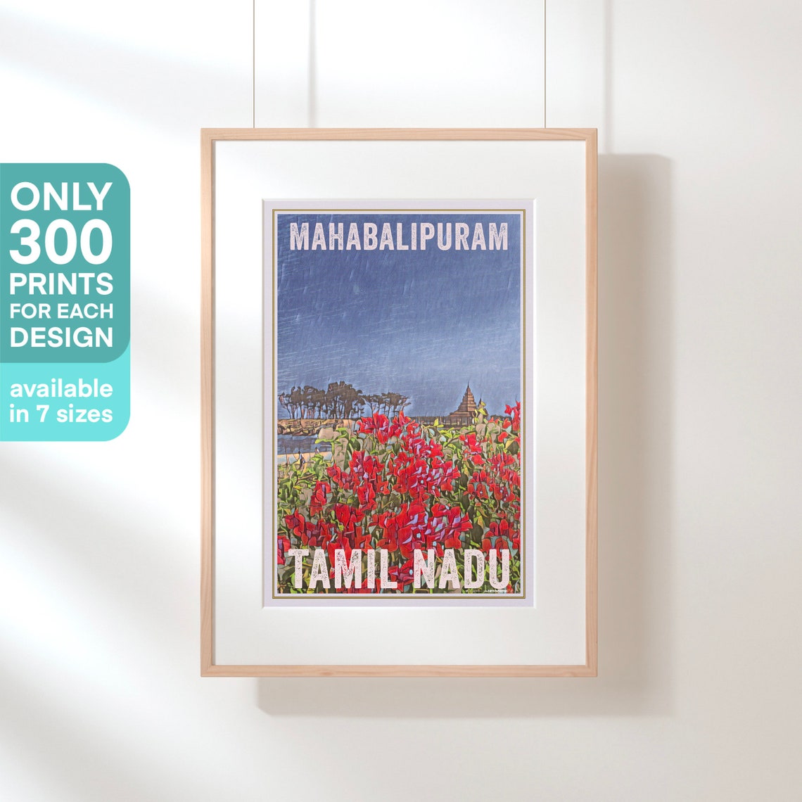 Mahabalipuram India Retro Travel Poster Tamil Nadu Temple Coast Art - Image 3