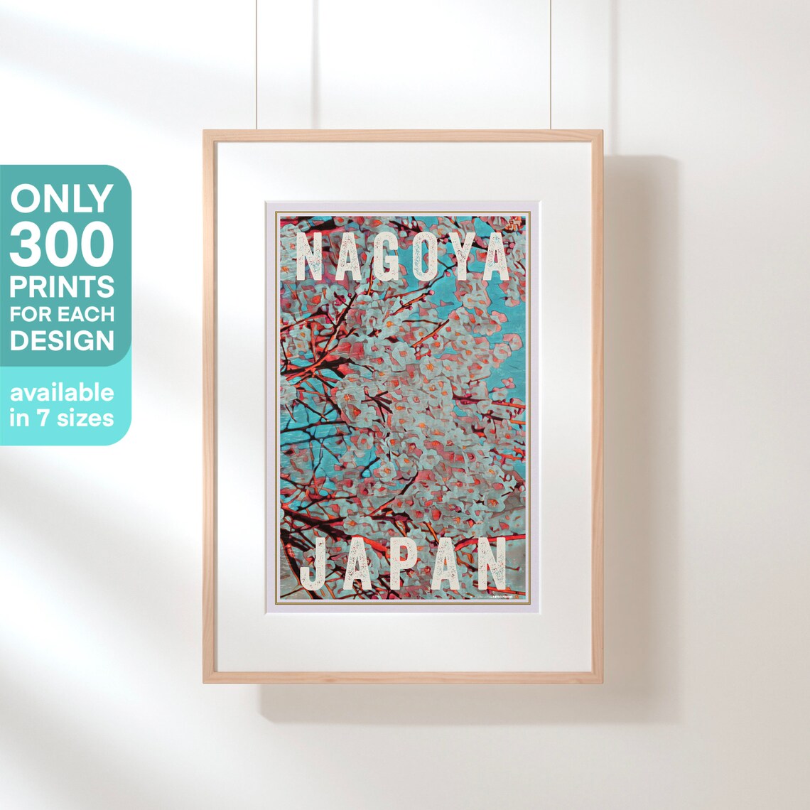 Nagoya Japan Retro Travel Poster Sakura Cherry Blossom Flower Art - Image 3