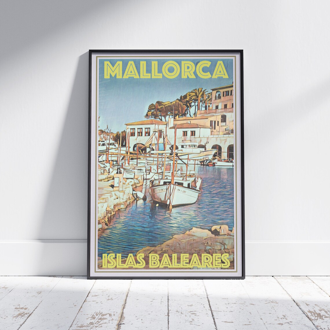 Mallorca Islas Baleares Fishing Harbor Boats Vintage Travel Poster