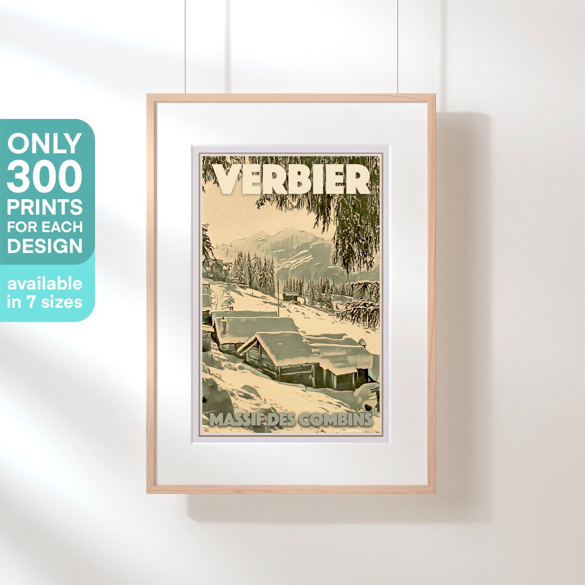 Verbier Massif des Combins Snowy Alpine Chalet Winter Travel Poster - Image 3