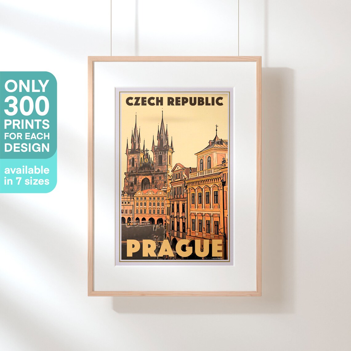 Prague Czech Republic Twin Gothic Spires Old Town Retro Travel Poster - Image 3