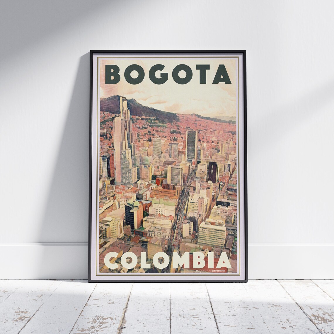 Bogota Colombia Vintage Travel Poster Aerial City Skyline View