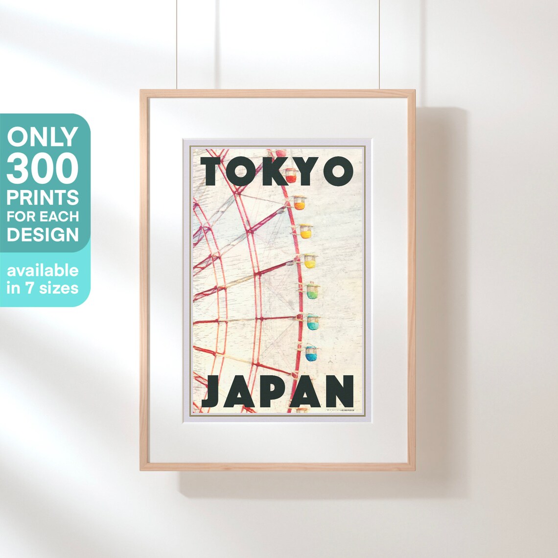 Tokyo Japan Ferris Wheel Colorful Cabins Retro Pop Art Travel Poster - Image 3