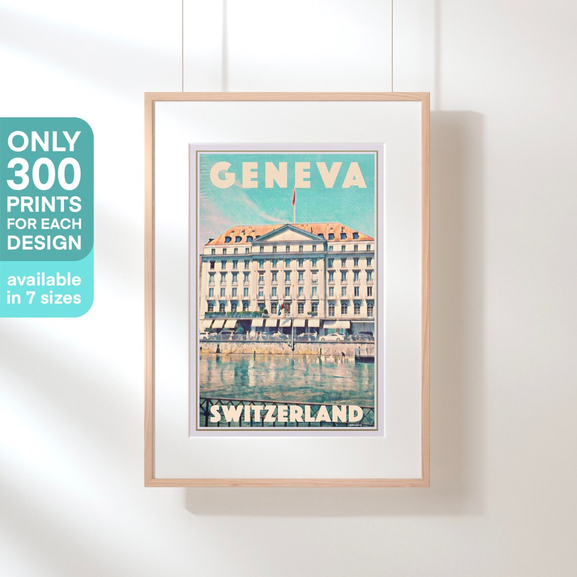Geneva Switzerland Retro Lakeside Grand Hotel Vintage Travel Poster - Image 3
