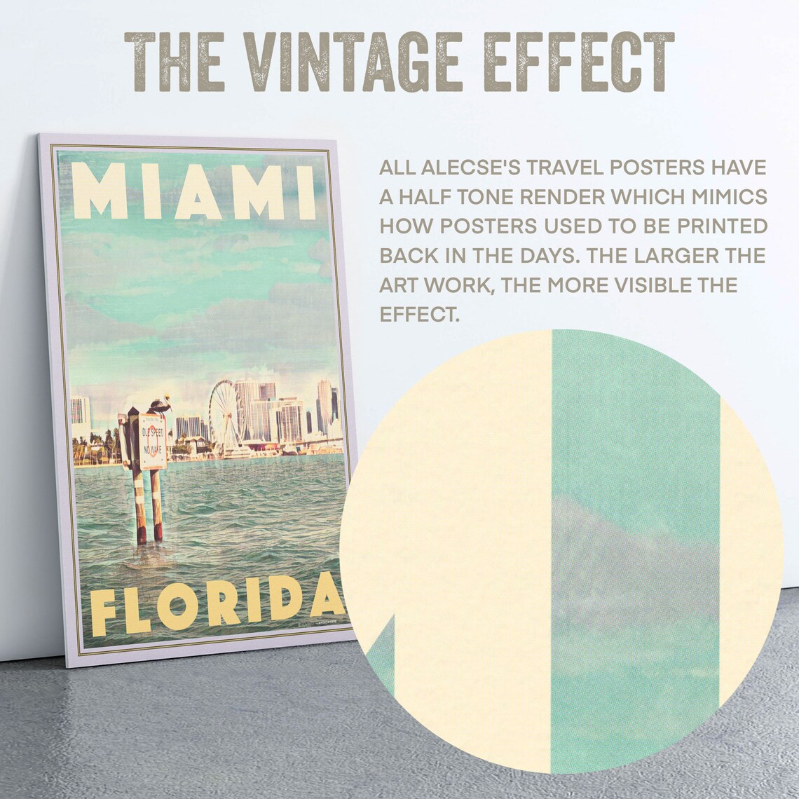 Miami Florida Skyline Ferris Wheel Waterfront Vintage Travel Poster - Image 2