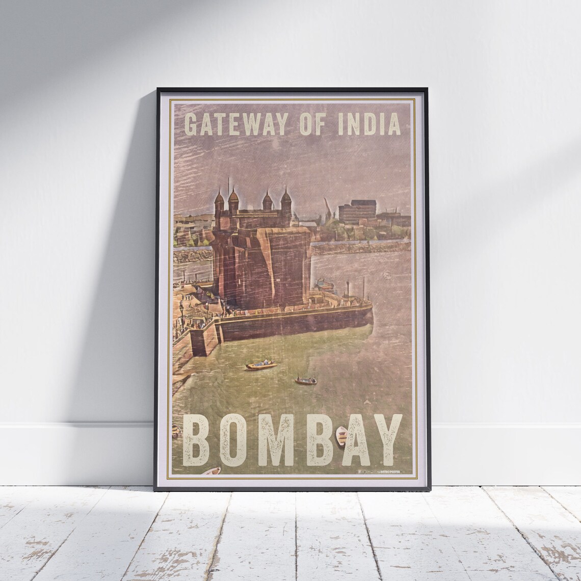 Bombay Gateway of India Arch Monument Vintage India Travel Poster
