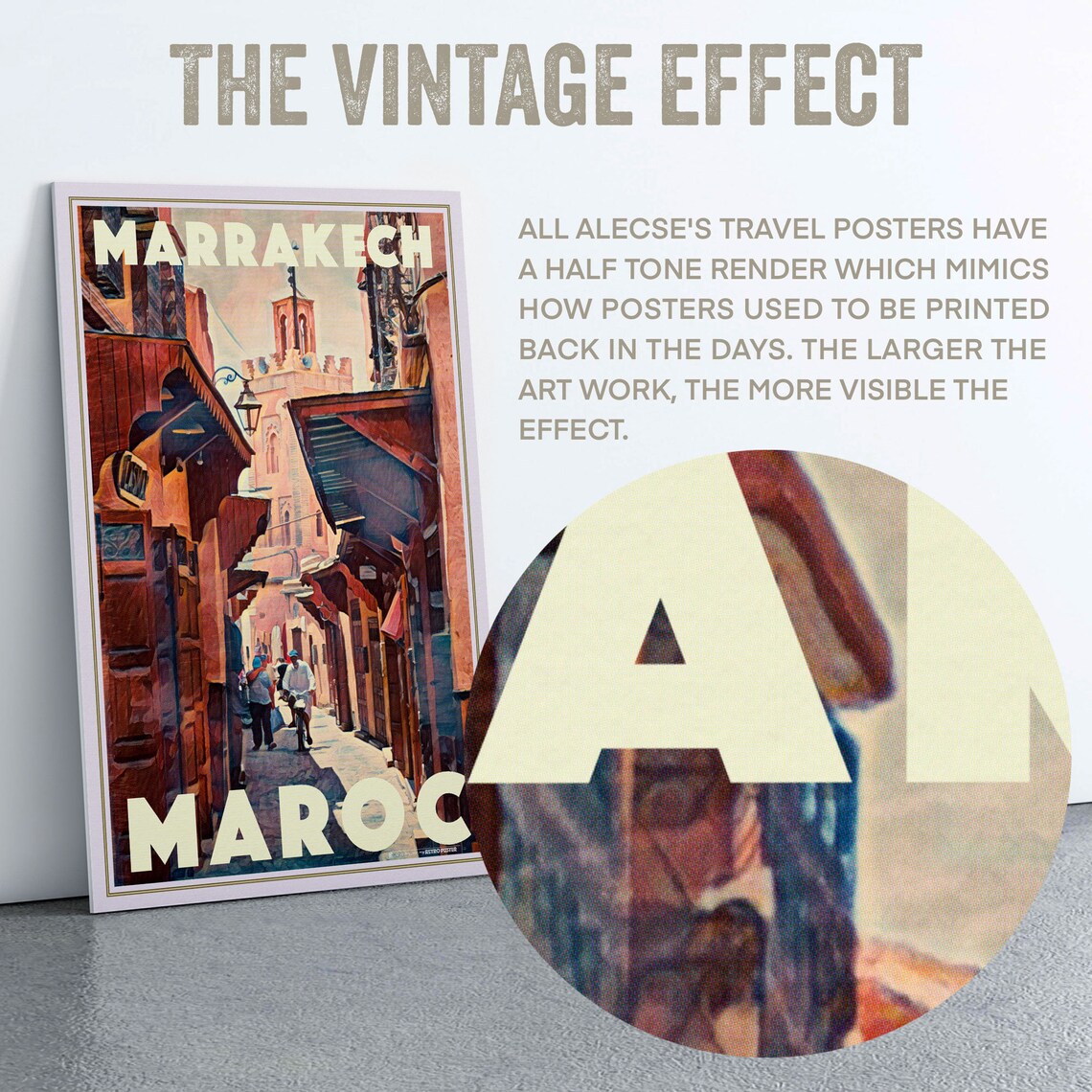 Marrakech Souk Alley and Minaret Vintage Morocco Travel Poster - Image 2