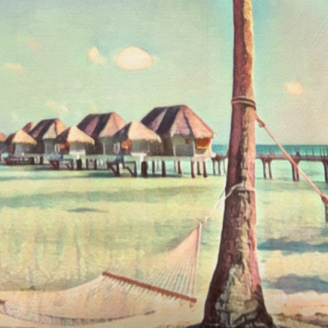 Tikehau Tuamotu Tahiti Palm Hammock Beach Retro Travel Poster - Image 4