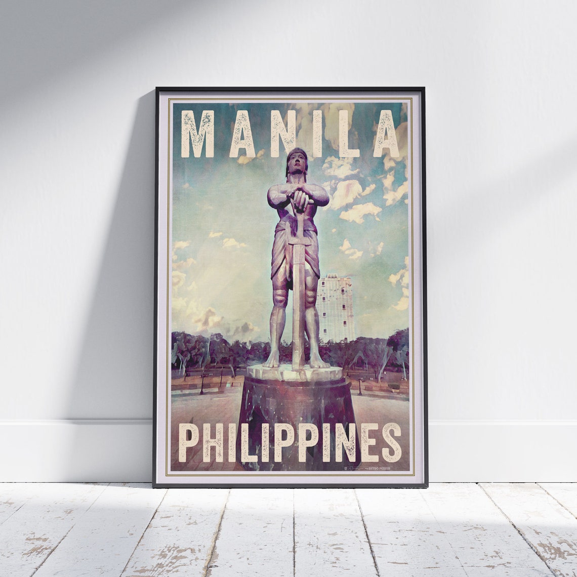 Manila Lapu Lapu Statue Monument Vintage Travel Poster Philippines