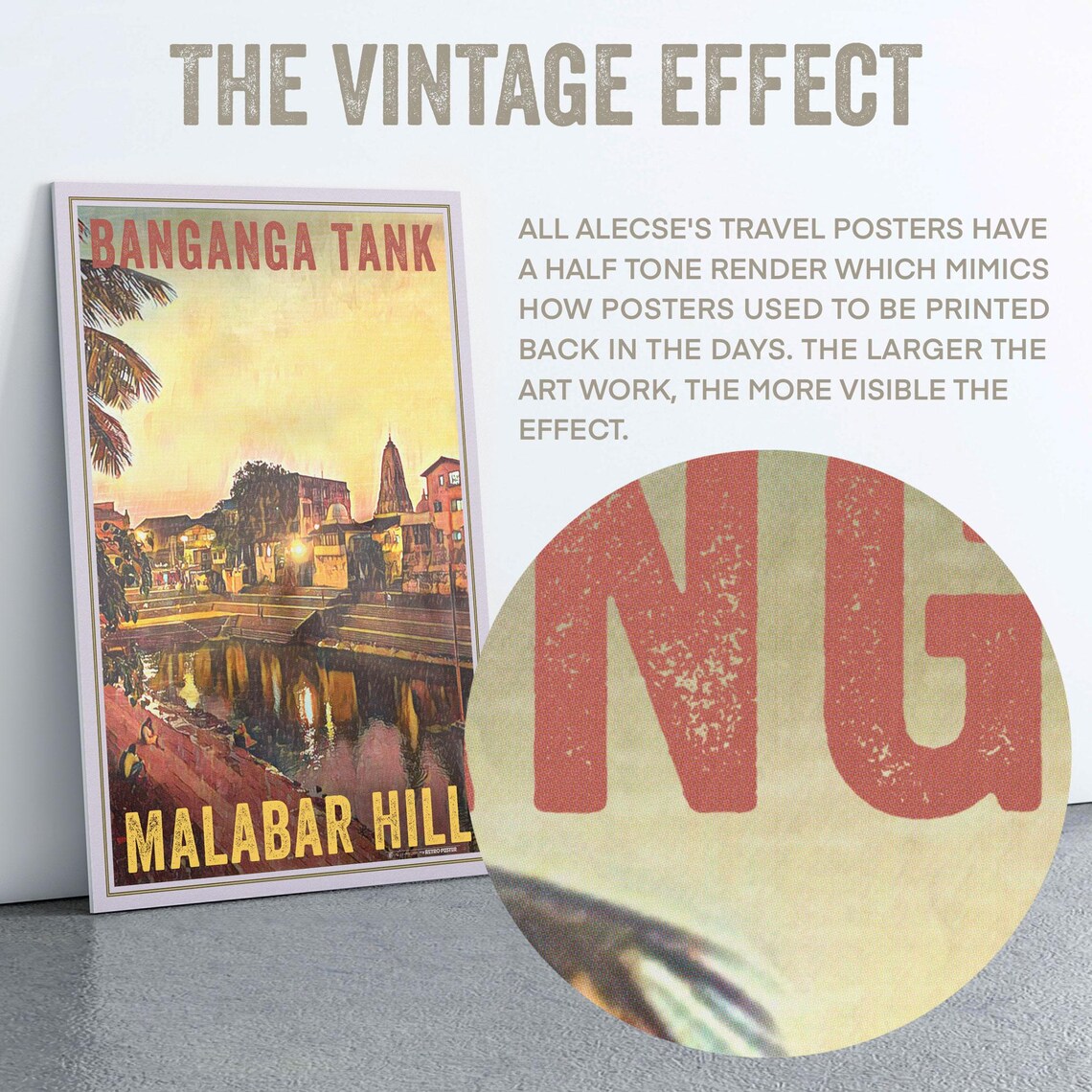 Banganga Tank Mumbai India Vintage Travel Poster Malabar Hill Sunset - Image 2