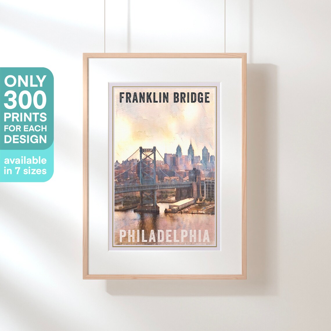 Philadelphia Franklin Bridge City Skyline Sunset Vintage Travel Poster - Image 3