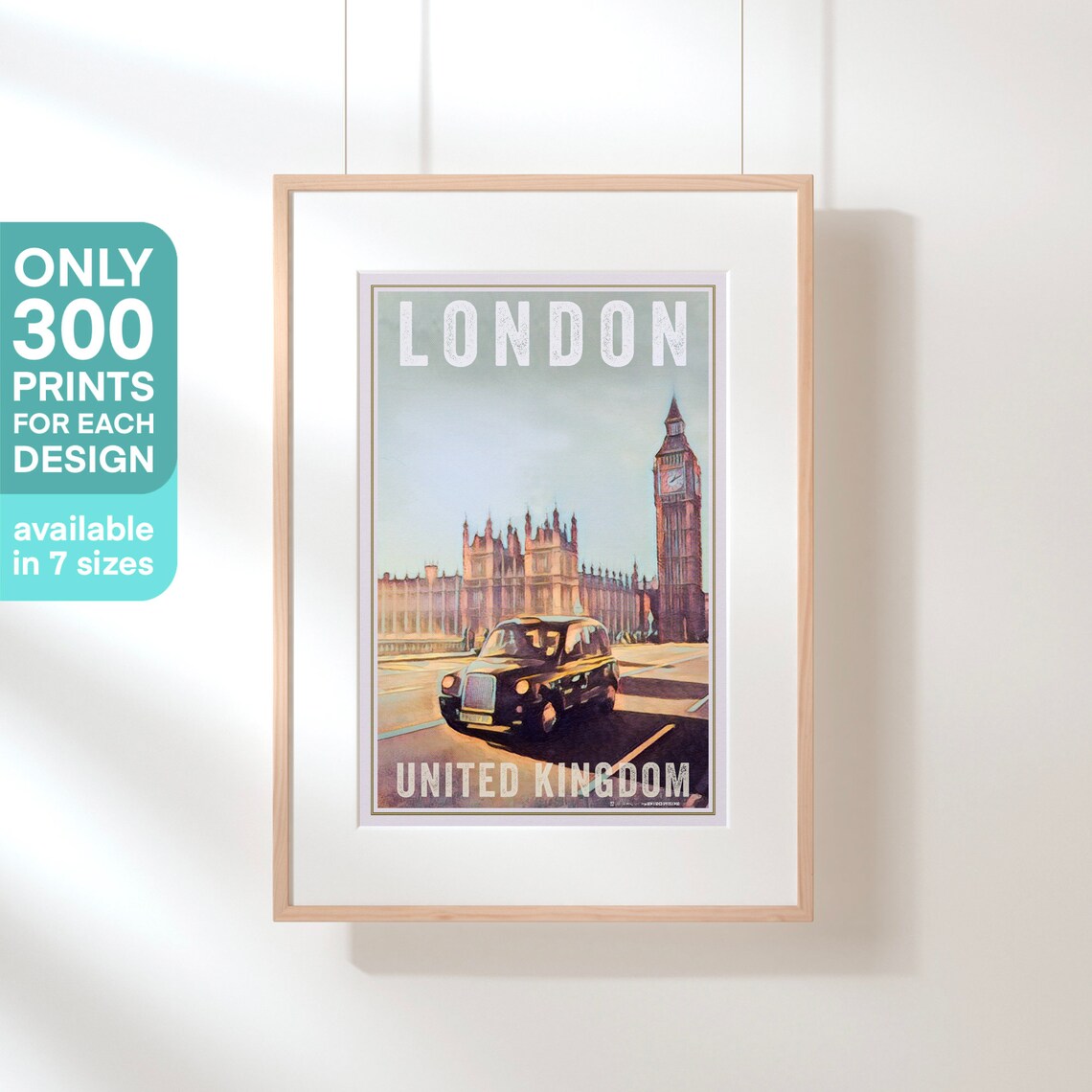 London Black Cab and Big Ben Vintage Travel Poster United Kingdom - Image 3