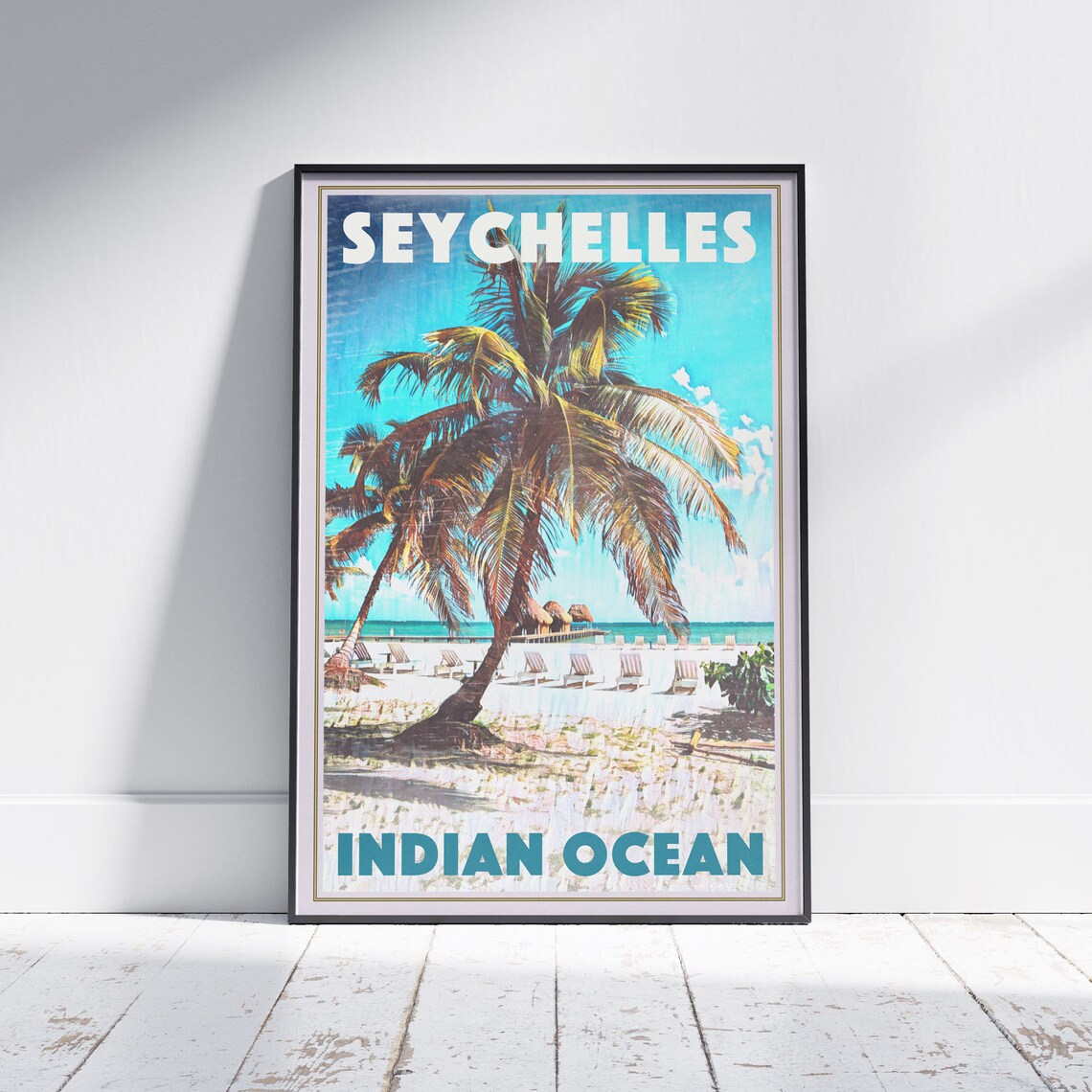 Seychelles Vintage Travel Poster Indian Ocean Palm Beach Paradise Art