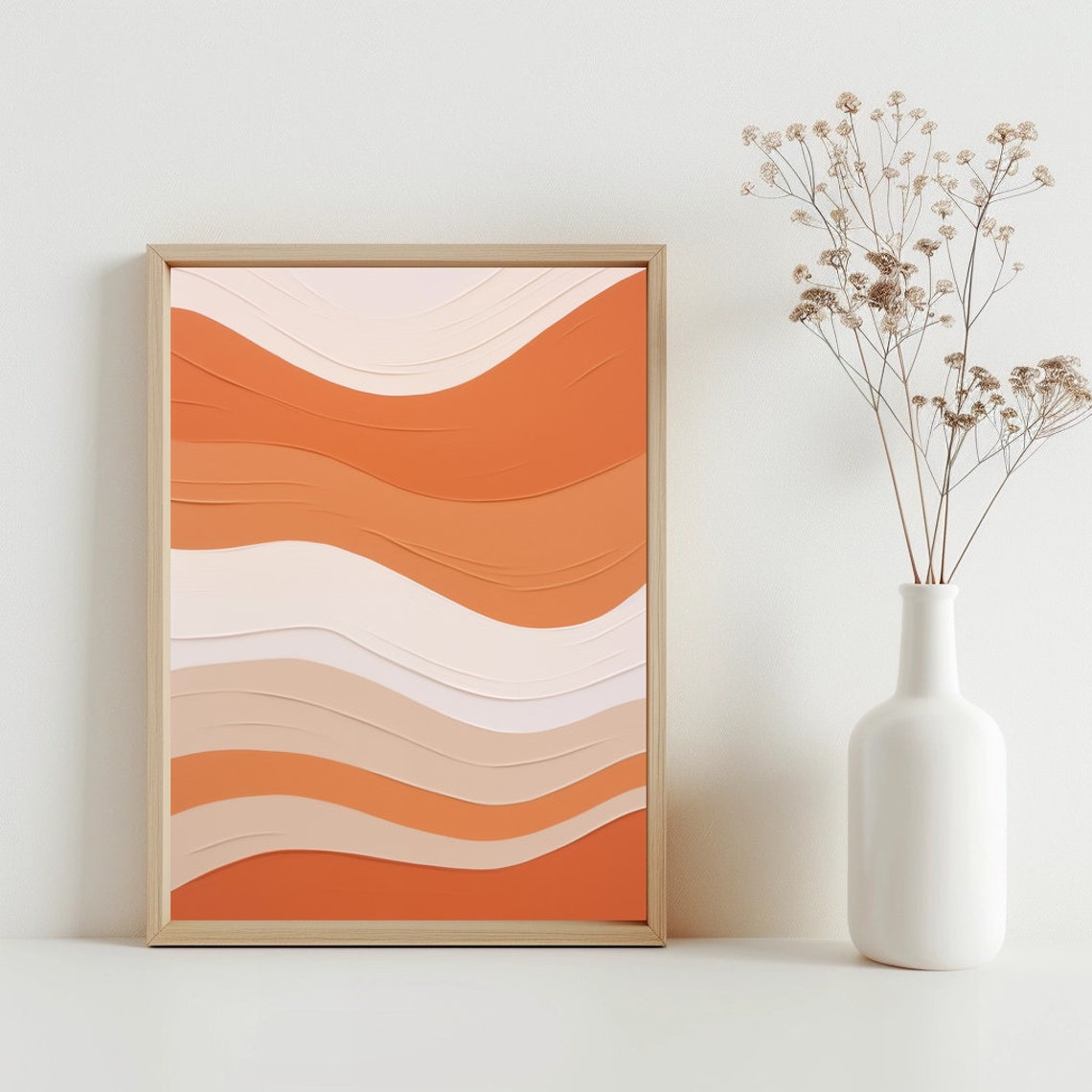 Terracotta Orange Wavy Lines Textured Modern Boho Abstract Poster