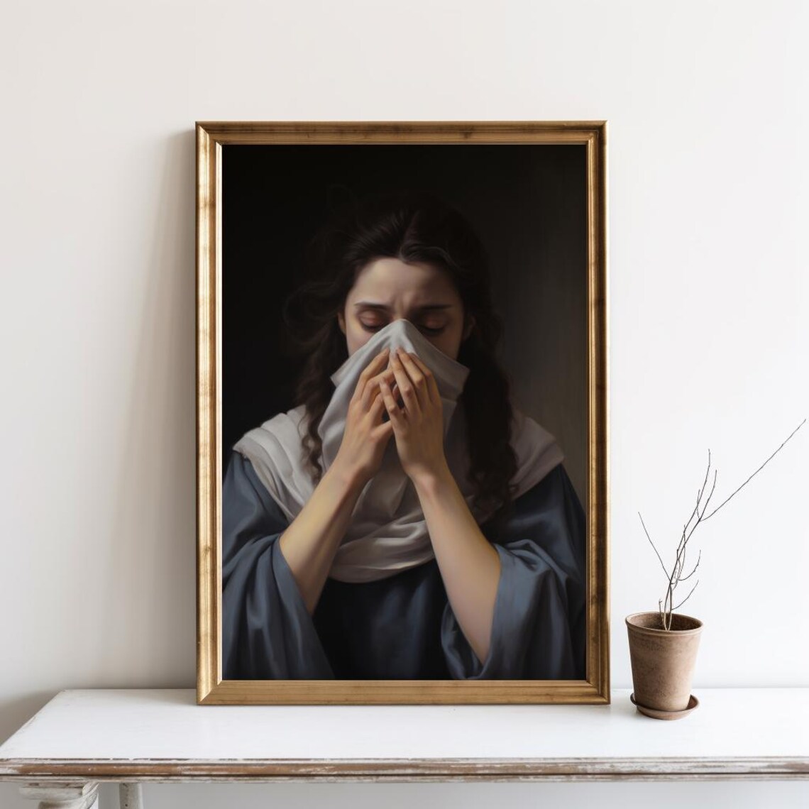 Woman Blowing Nose Classical Painting Funny Bathroom Dark Art Poster
