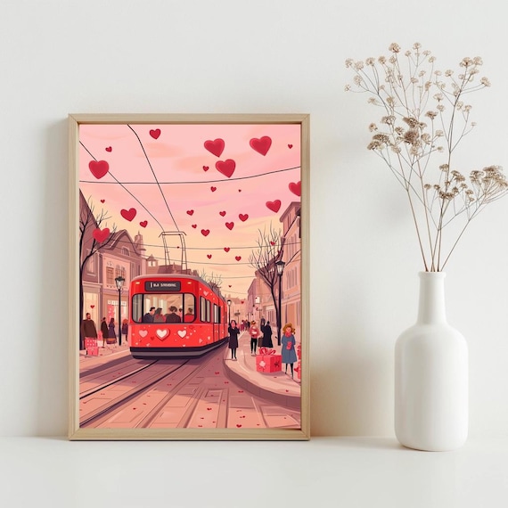 Cute Valentines Day Wall Art Love City Romantic Valentine Canvas Retro Painting Gift For Her Him Sg359