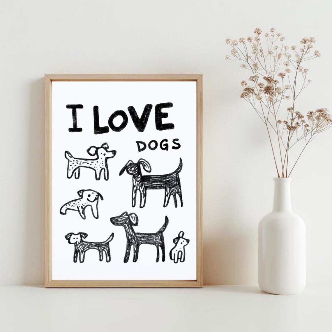 I Love Dogs Black Doodle Dogs Funny Whimsical Pet Lover Poster