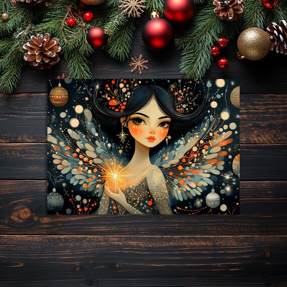 Christmas Fairy Angel Girl Sparkler Dark Festive Holiday Ornament Poster