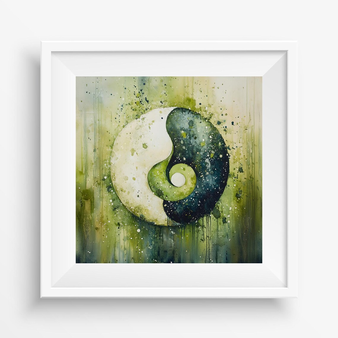 Green Navy Yin Yang Watercolor Balance Harmony Symbol Zen Art Poster