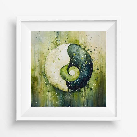 Green Navy Yin Yang Watercolor Balance Harmony Symbol Zen Art Poster