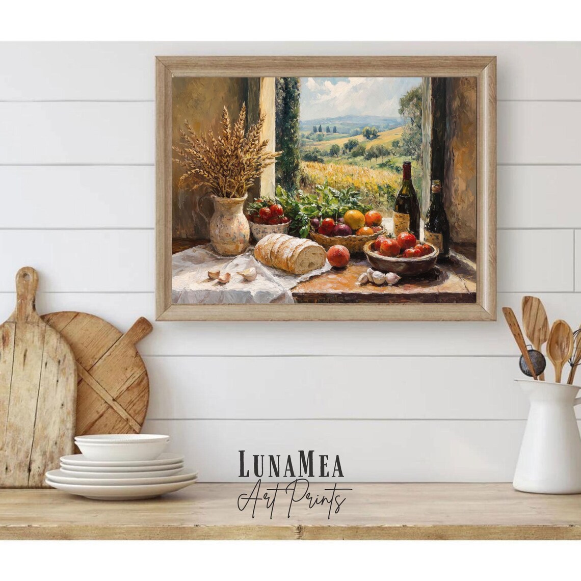 Autumn Harvest Still Life With Bread Wine And Fruit Rustic Kitchen Art Poster - Image 2