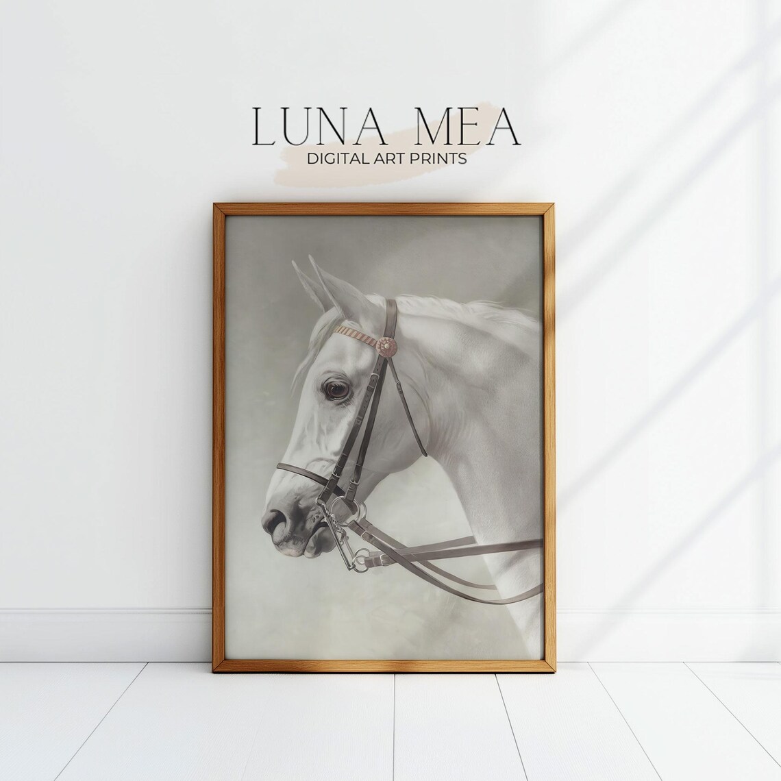 White Horse Portrait Painting Vintage Equestrian Art Antique Wall Art - Image 2