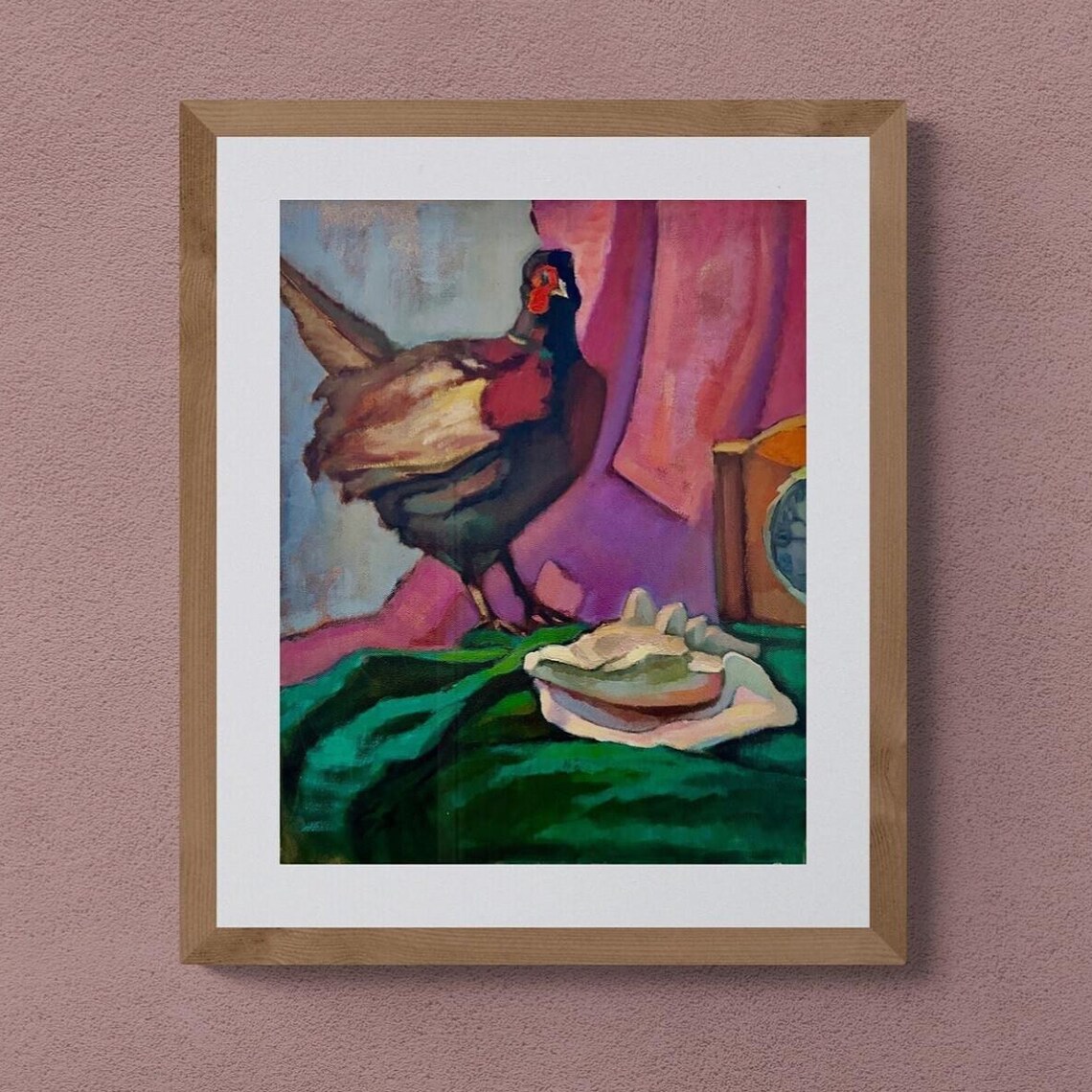Pheasant With Seashell Original Oil Still Life Painting Bird Art Poster