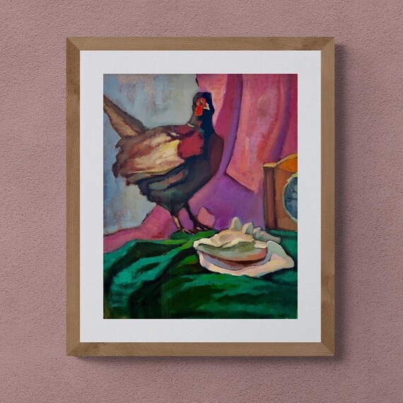 Pheasant With Seashell Original Oil Still Life Painting Bird Art Poster