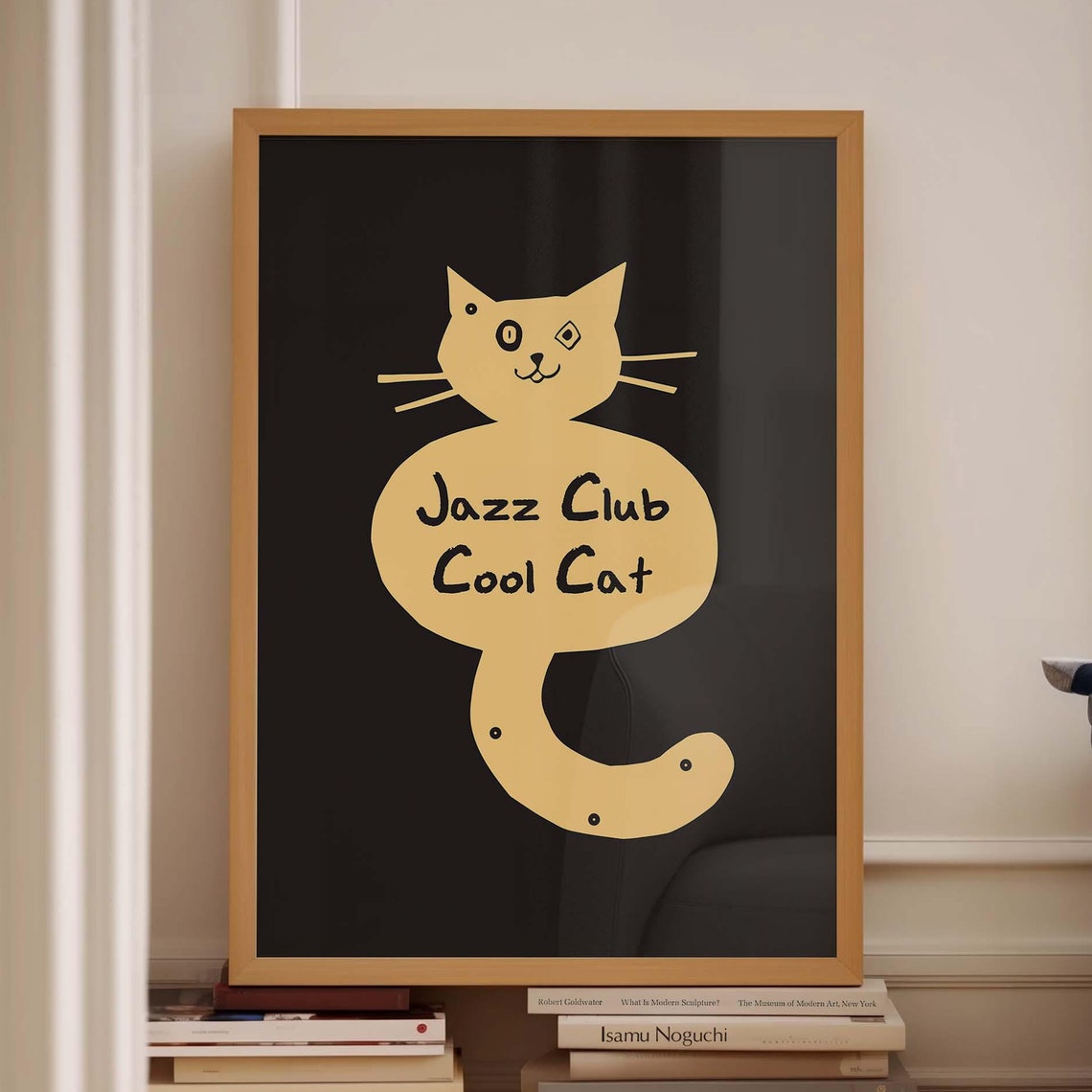 Jazz Club Cool Cat Funny Yellow Cat Poster on Black Background