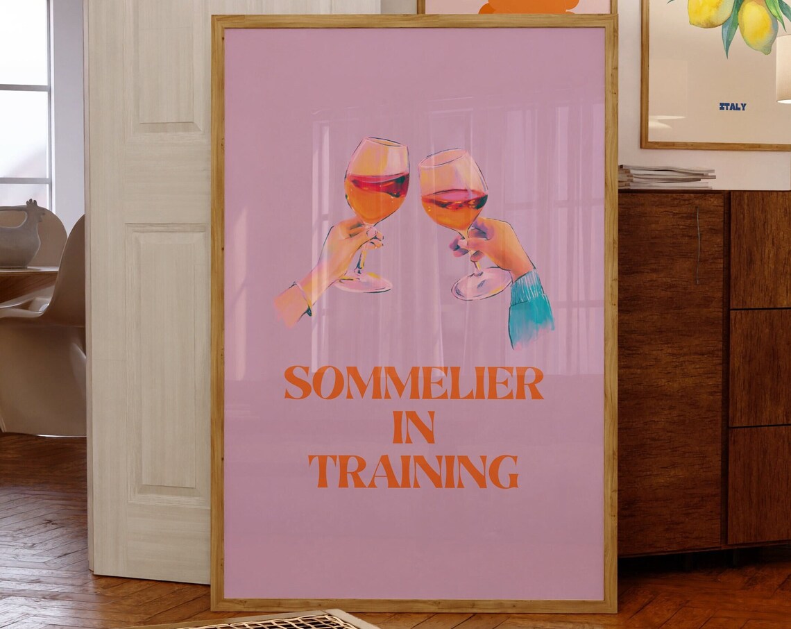 Sommelier In Training Pink Cheers Wine Glasses Bar Quote Poster