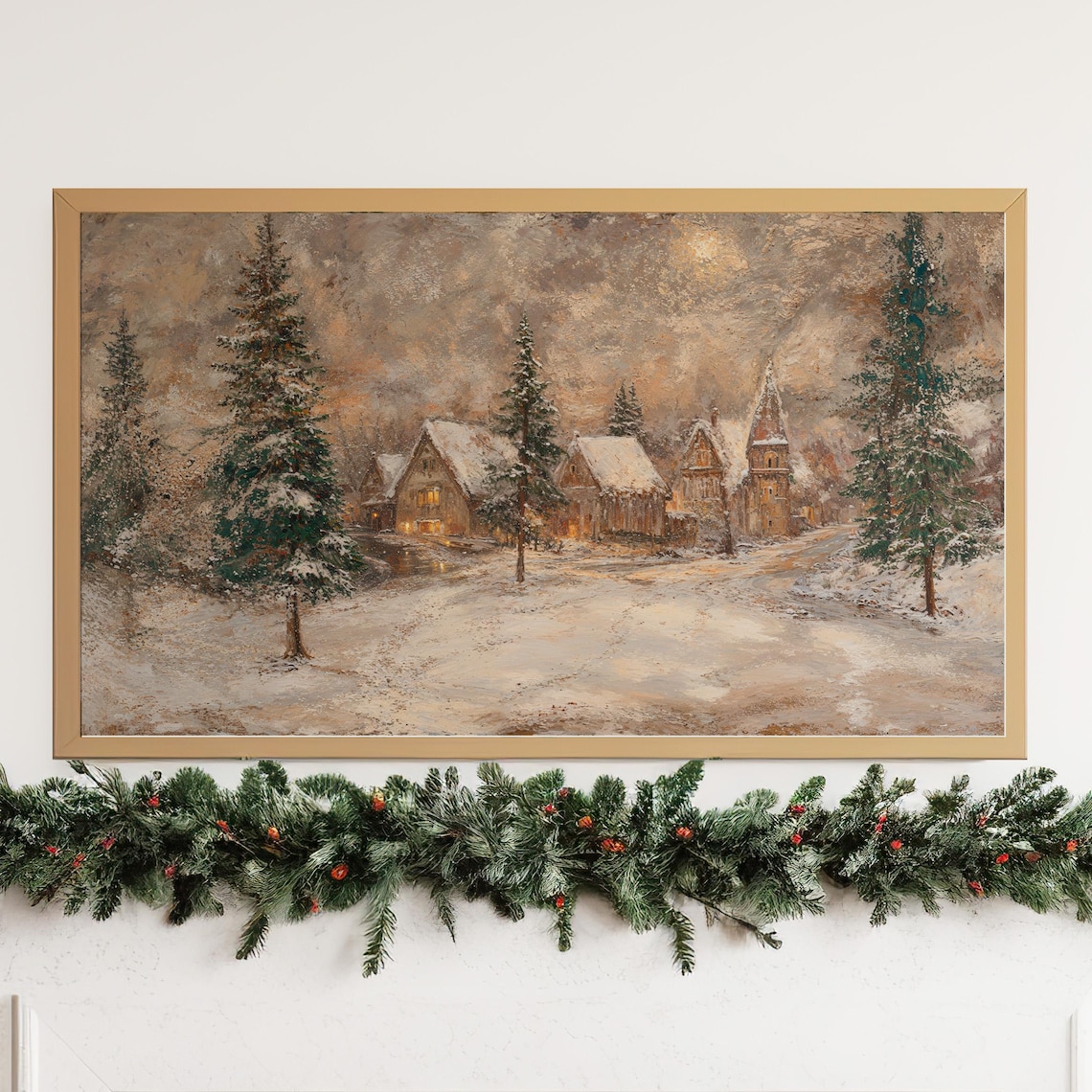 Christmas Village Painting, Holiday Wall Art Print - Image 2