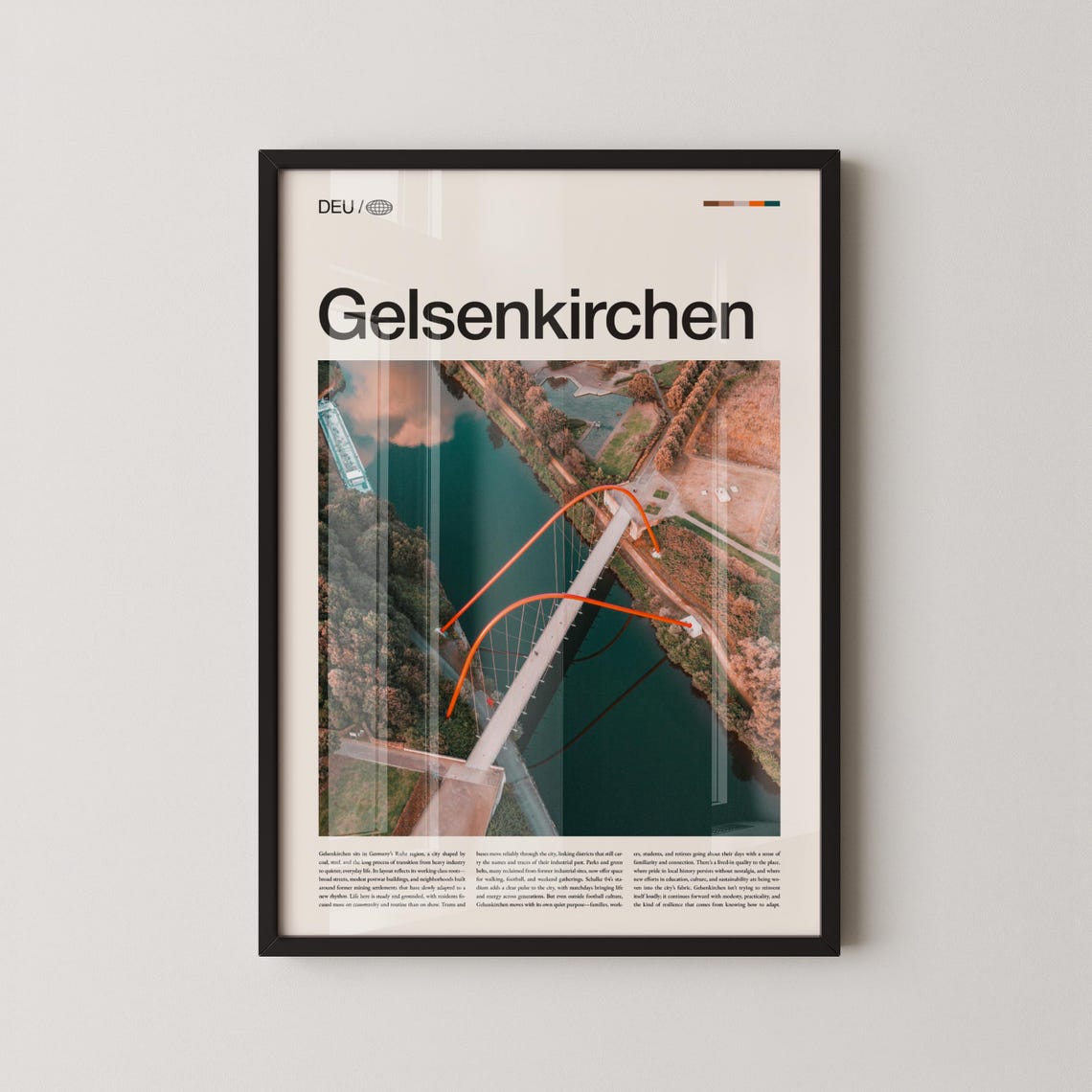 Gelsenkirchen Germany Aerial Orange Bridge Canal Travel Poster