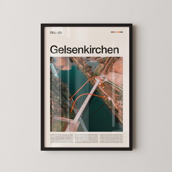 Gelsenkirchen Germany Aerial Orange Bridge Canal Travel Poster