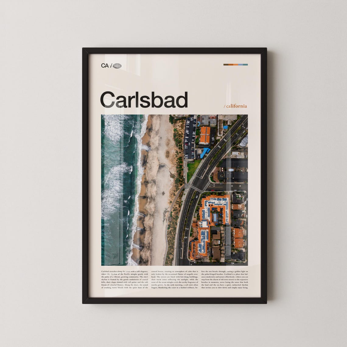 Carlsbad California Aerial Beach View With Waves Title Top Poster