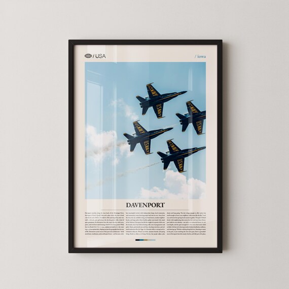 Davenport Iowa Blue Angels Jets Formation City Travel Poster