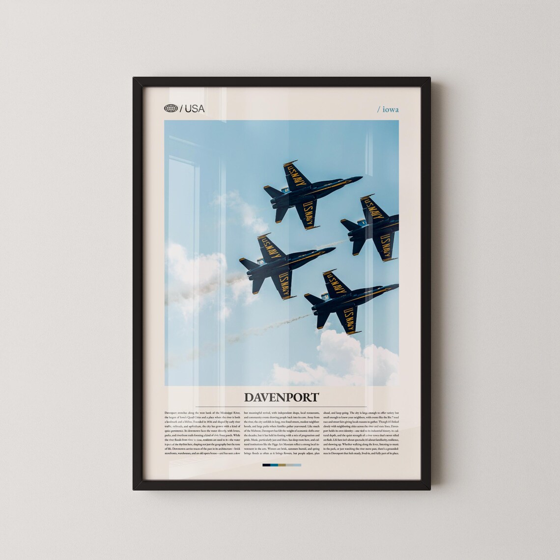 Davenport Iowa Blue Angels Jets Formation City Travel Poster
