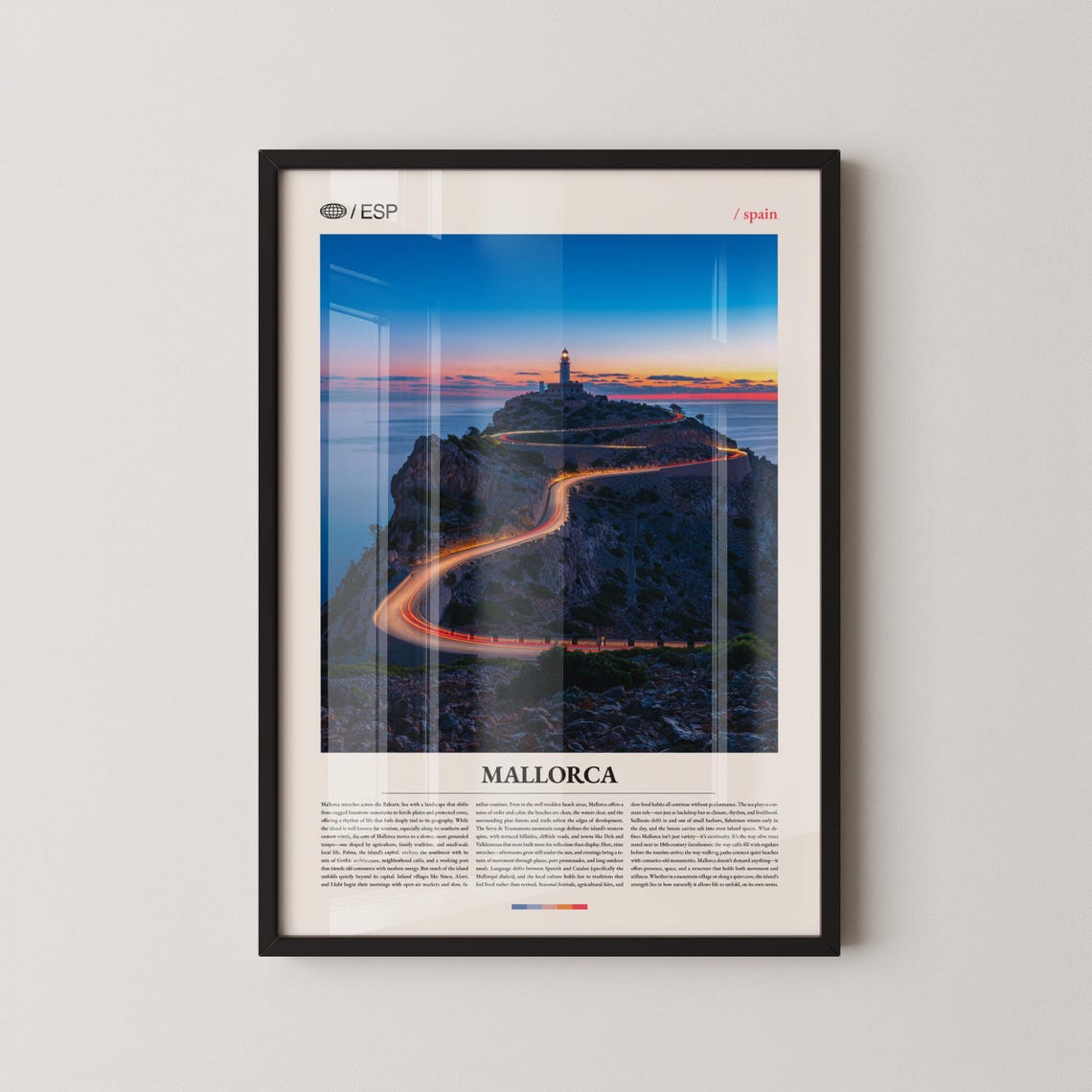 Mallorca Spain Lighthouse Sunset Winding Road Photo Poster Lower Title