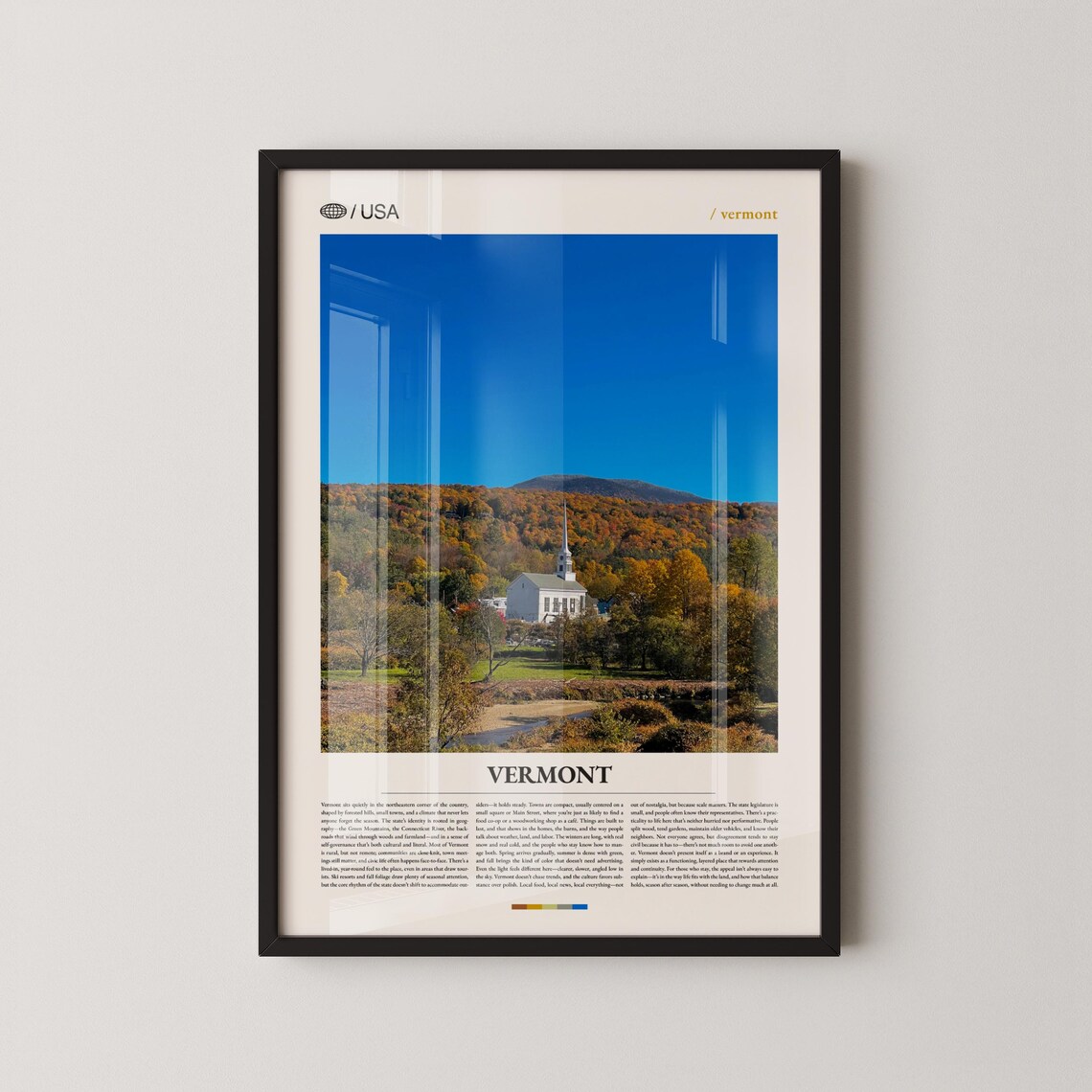 Vermont Autumn Foliage White Church Mountain Photography Travel Poster