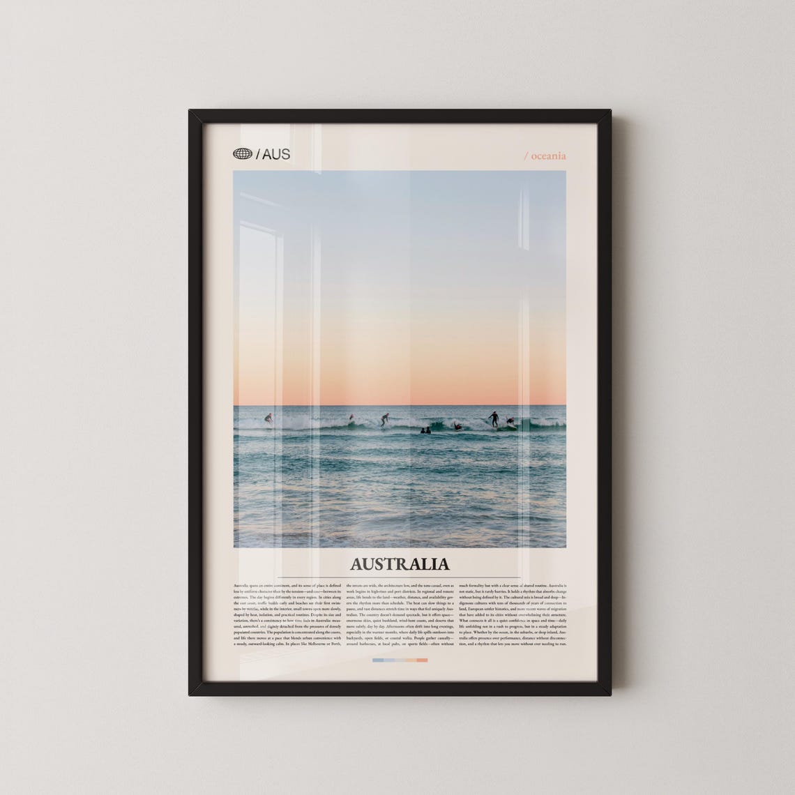 Australia Golden Hour Surfers Ocean Sunset Waves Scenic Poster