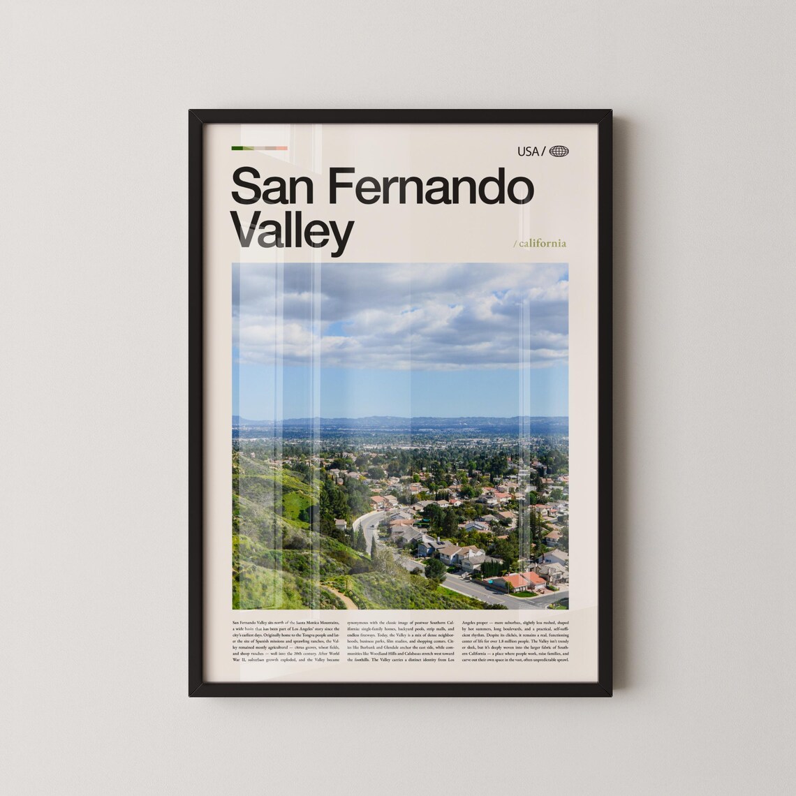 San Fernando Valley California Suburban Hills Aerial Travel Poster