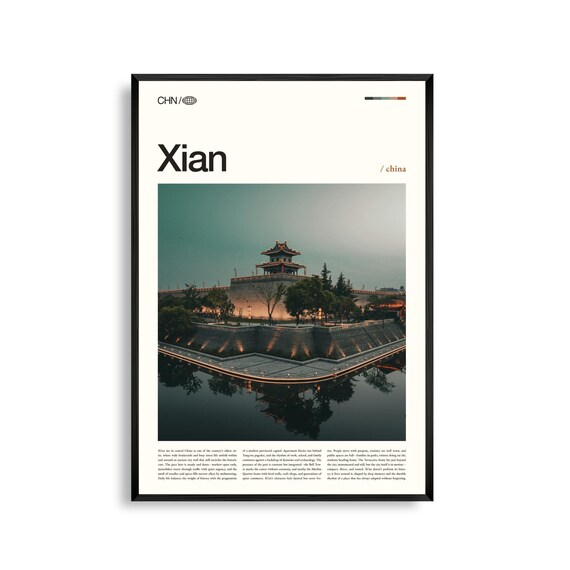 Xian Ancient City Wall Pagoda Tower Dusk Travel Poster China History Art