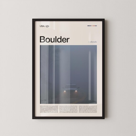 Boulder Colorado Foggy Forest Road Car Headlights Minimalist Poster